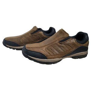 magellan mens brown leather pull on trail loafers